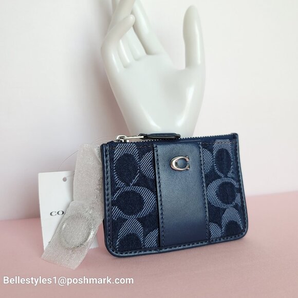 COACH Mini Skinny ID Card Case in Denim Signature- Deep Blue multi color⭐ - Picture 4 of 16